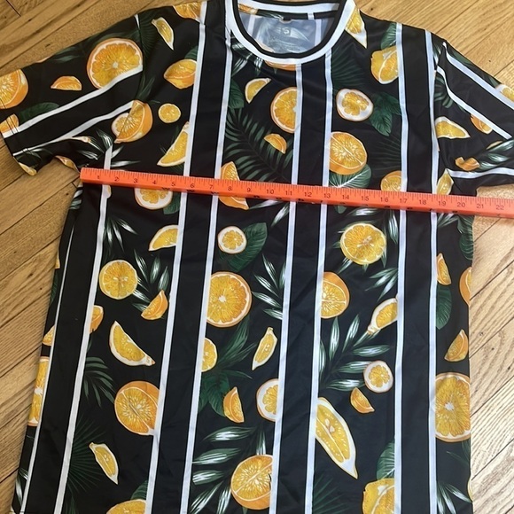 SouthPole XL Tropical Citrus Print T-Shirt – Fruit Graphic, Striped Streetwear - Picture 4 of 6
